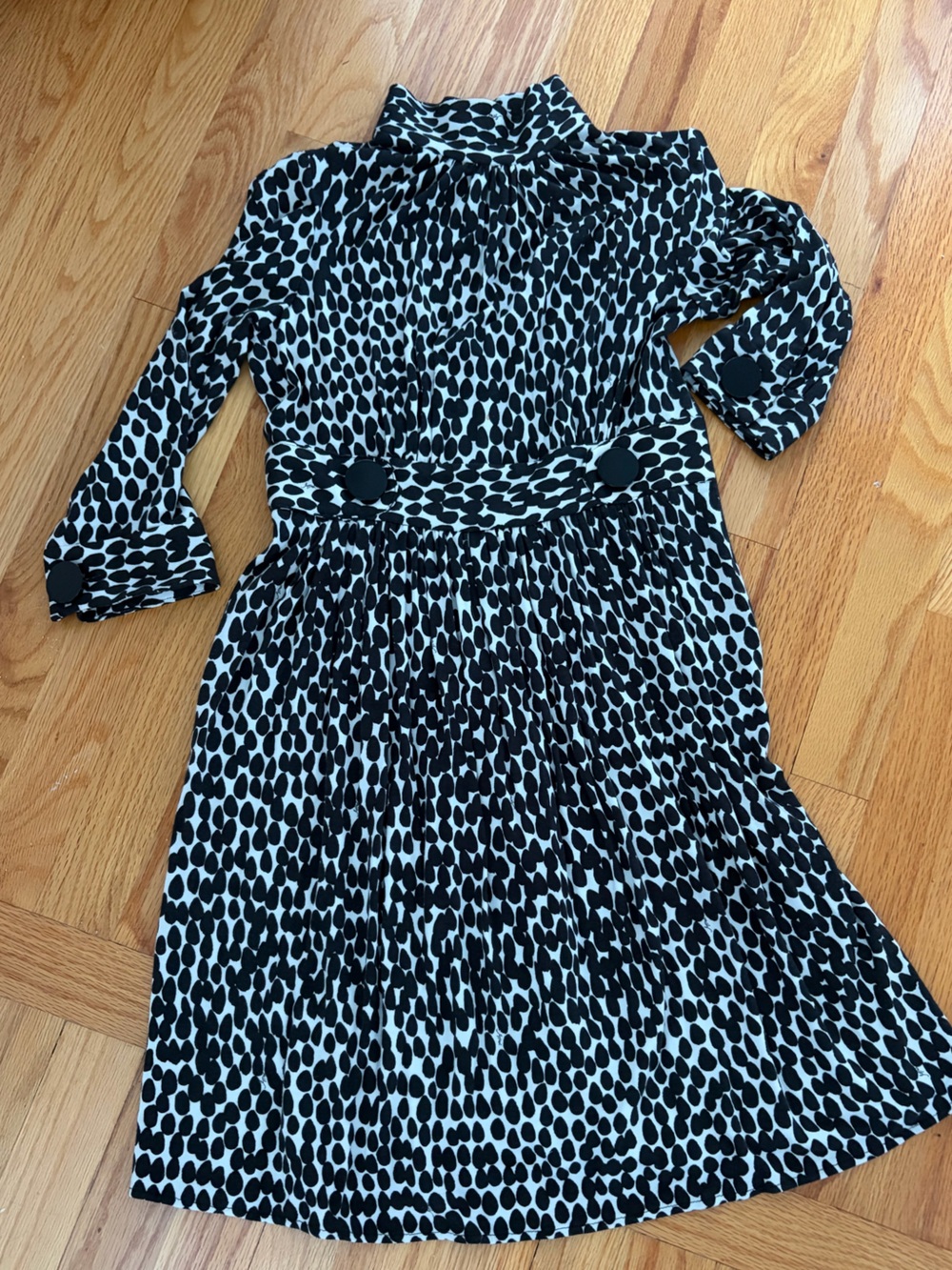 Milly Black and White Leopard-Print Long Sleeve Dress
